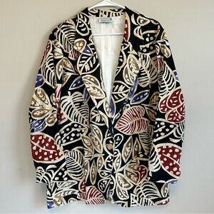 VTG Danielle B Linen Cotton Multicolor Leaf Print‎ Large Summer Blazer Made USA
